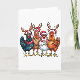 Tarjeta Pollos de Navidad Reno Ciervos Granja Animales Luc