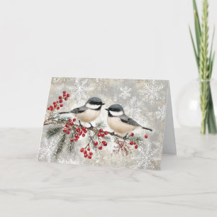 Tarjeta Pollos de nieve en el Evergreen con bayas