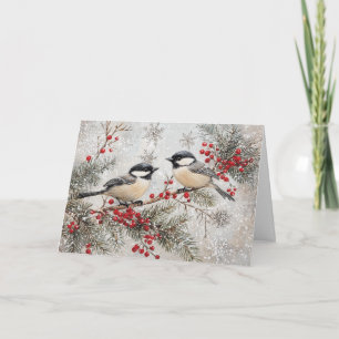 Tarjeta Pollos en el Evergreen con Berries Rojas