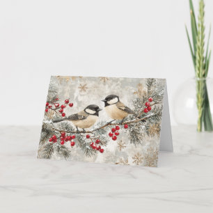 Tarjeta Pollos en el Evergreen con Berries Rojas