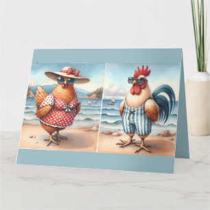 Tarjeta Pollos en Trajes de Baño en la Costa