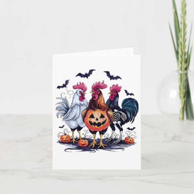 Tarjeta Pollos fantasma de pollo de Halloween (Anverso)