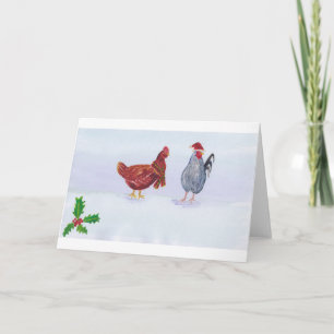 Tarjeta Pollos navidades con gorra y pañuelo en blanco