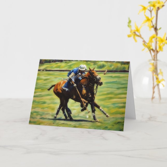 Tarjeta Polo Action Polo Horse Rider Art Note Card (flor amarilla)