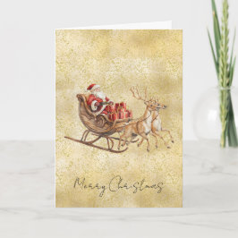 Tarjeta Polvo de Oro Brillante Confeti Santa Trineo Navida