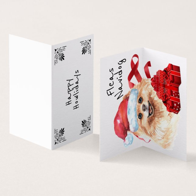 Tarjeta Pom Santa xmas saco rojos regalos cintas desear DI (Interior y exterior)