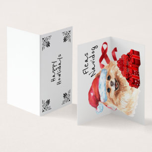 Tarjeta Pom Santa xmas saco rojos regalos cintas desear DI