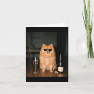 Tarjeta Pomerania bebiendo champán divertido Día del Padre