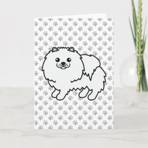 Tarjeta Pomerania Blanca Perro De Dibujos Animados Lindo &