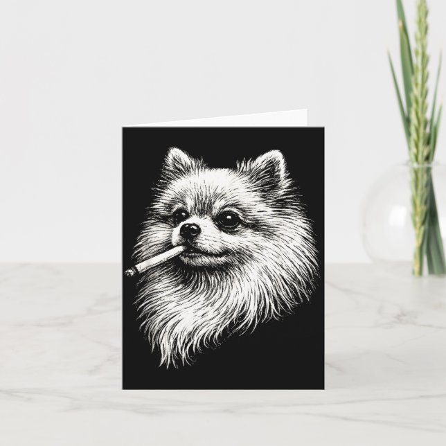 Tarjeta Pomerania divertido fumando meme perro (Anverso)