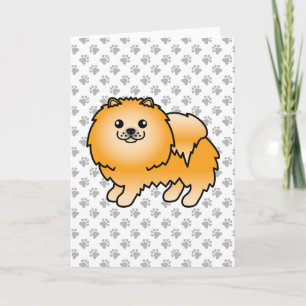 Tarjeta Pomerania naranja Perro de dibujos animados lindo