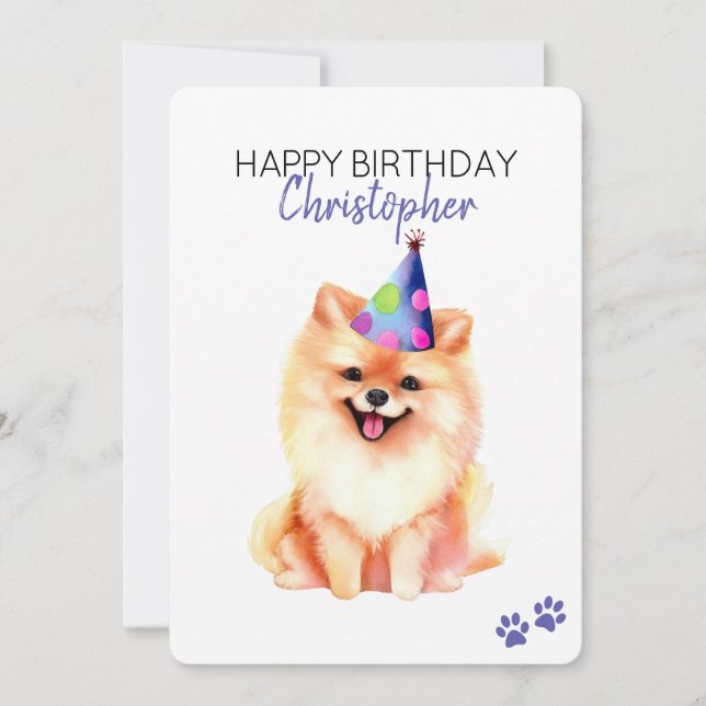 Tarjeta Pomerania Perro personalizado felino de cumpleaños (Anverso)