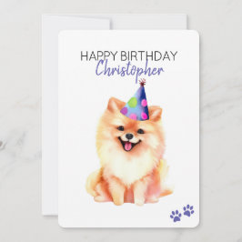 Tarjeta Pomerania Perro personalizado felino de cumpleaños