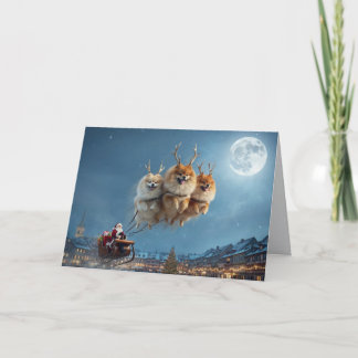 Tarjeta Pomerania Reno Divertida Navidad