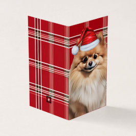 Tarjeta Pomeranian Dog Holiday Red Plaid Christmas