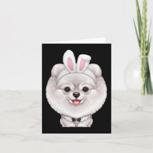 Tarjeta Pomeraniano Blanco En El Vestido De Conejito De Pa