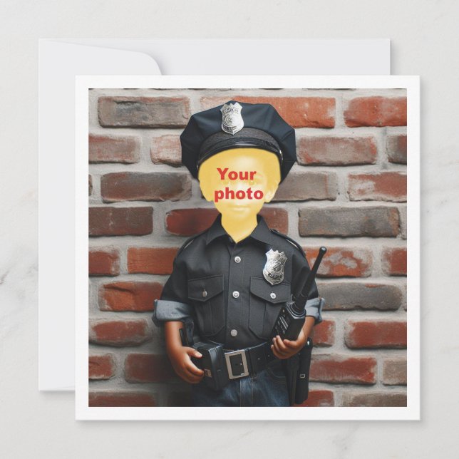 Tarjeta Pon mi cara en la foto, oficial de policía negro (Anverso)