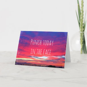 Tarjeta Ponche de puesta de sol costera azul rosa caliente