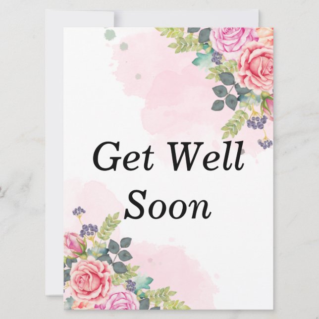 Tarjeta Ponte bien pronto, acuarela rosa floral elegante (Anverso)