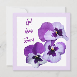 Tarjeta Ponte bien pronto bonito púrpura pansia floral amo