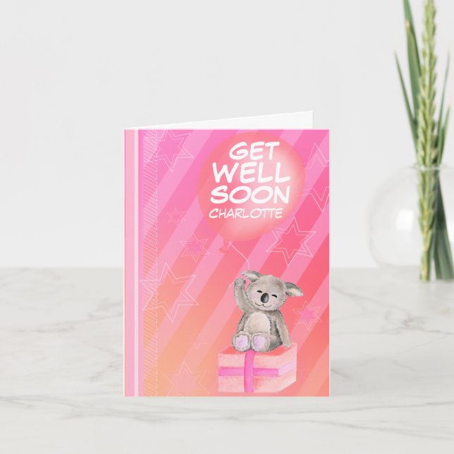 Tarjeta Ponte bien pronto chico llamado Koala Card rosa (Anverso)