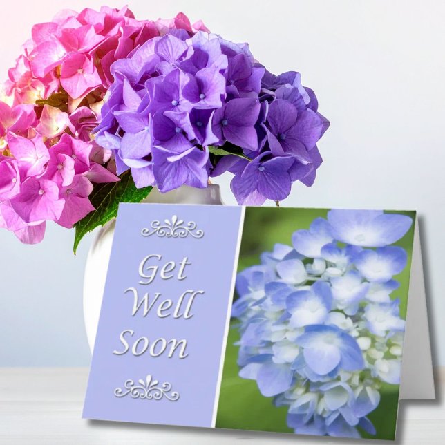Tarjeta Ponte Bien Pronto Con Blue Hydrangea (Subido por el creador)