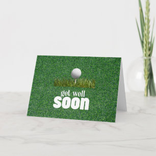 Tarjeta Ponte bien pronto con dos pelotas de golf en verde