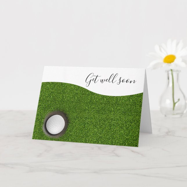 Tarjeta Ponte bien pronto con dos pelotas de golf y tee en (Planta pequeña)