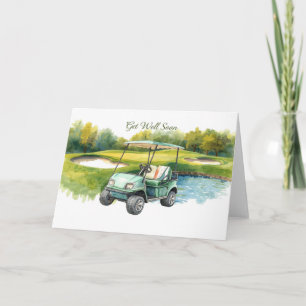 Tarjeta Ponte bien pronto con el carrito de golf en verde