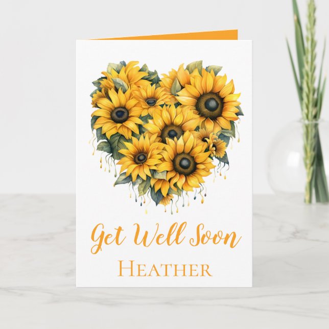 Tarjeta Ponte bien pronto con el encantador Sunflower Hear (Anverso)