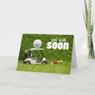 Tarjeta Ponte bien pronto con la pelota de golf en verde p