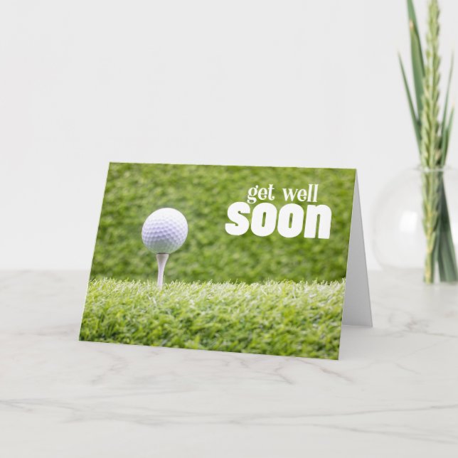Tarjeta Ponte bien pronto con la pelota de golf en verde p (Anverso)