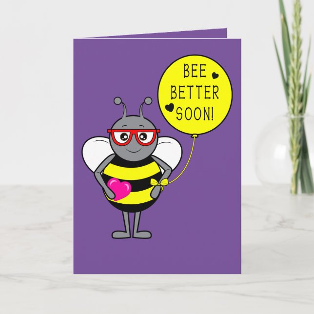 Tarjeta Ponte bien pronto con Personalizado Abeja y corazó (Anverso)