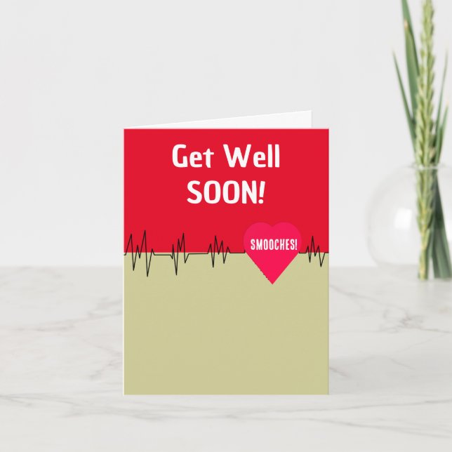 Tarjeta Ponte bien pronto electrocardiógrafo Corazón Rojo (Anverso)