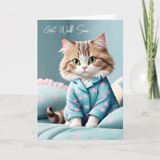 Tarjeta Ponte Bien Pronto Gato En Pajamas (Anverso)