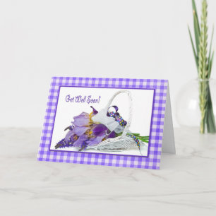 Tarjeta Ponte bien pronto Iris Bouquet en Gingham