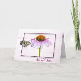 Tarjeta Ponte bien pronto mariposa en la flor de cono