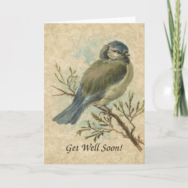Tarjeta Ponte bien pronto, Vintage Bluetit Bird (Anverso)