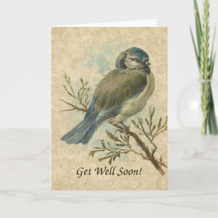 Tarjeta Ponte bien pronto, Vintage Bluetit Bird