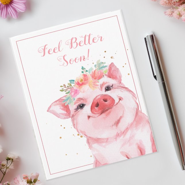 Tarjeta Ponte Mejor Pronto Cerdito Adorable (Feel Better Soon Card)