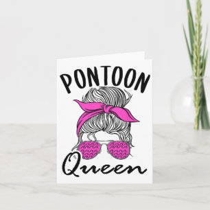 Tarjeta Pontoon Queen Lake Life Messy Bun Vacation Boat Li