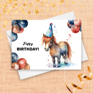 Tarjeta Pony con globos y Gorra Fiesta Cute cumpleaños
