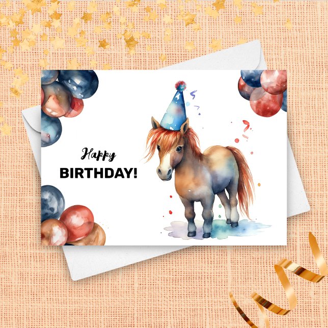 Tarjeta Pony con globos y Gorra Fiesta Cute cumpleaños (Subido por el creador)