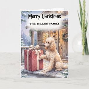 Tarjeta Poodle Acogedor y Regalo Rojo Navidad Bosque Perso