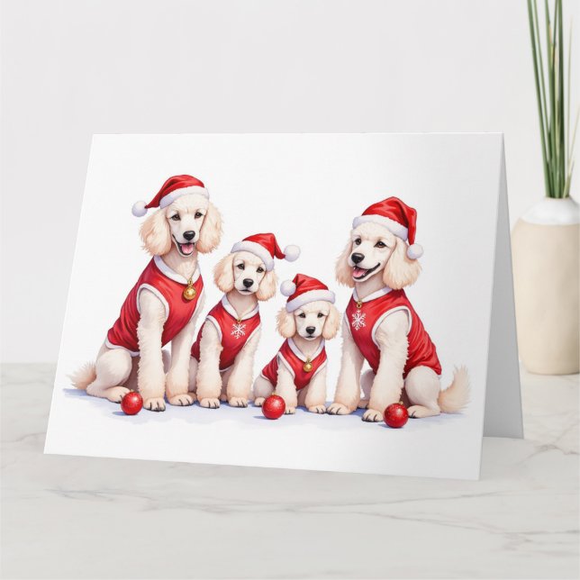 Tarjeta Poodle Christmas Dress Santa Hat (Anverso)