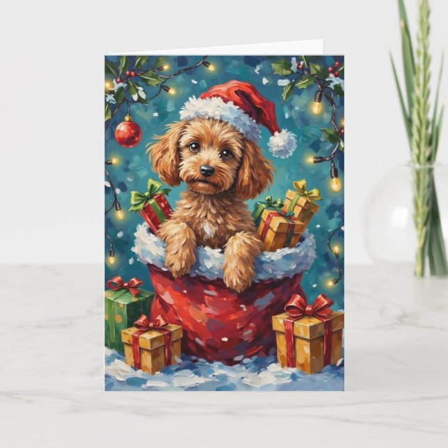 Tarjeta Poodle Christmas Santa Bag Adventure (Anverso)