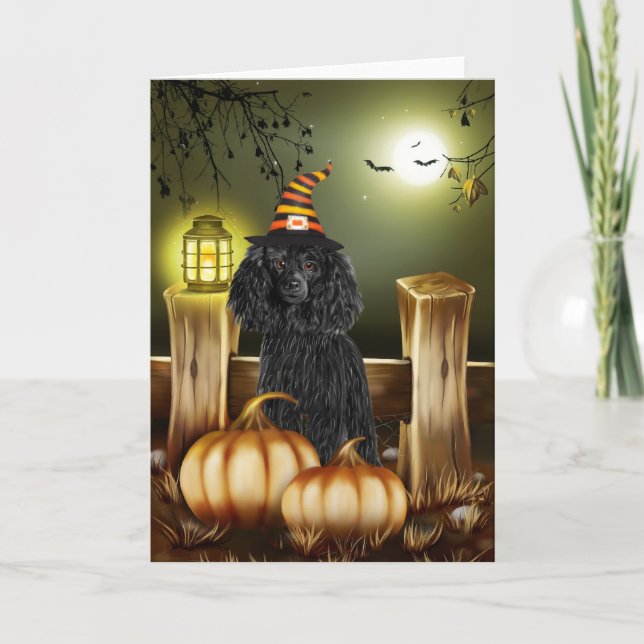 Tarjeta Poodle con sombrero de bruja Halloween  (Anverso)