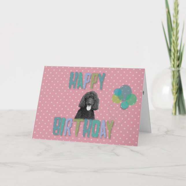 Tarjeta Poodle Dog Happy Birday Pink Polka Greet Card (Anverso)