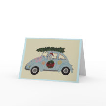 Poodle en Coche Hippie en Navidad