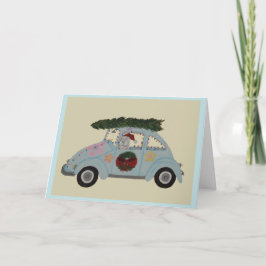 Tarjeta Poodle en Coche Hippie en Navidad